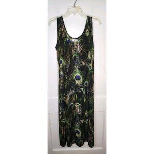 Size Medium Jostar Slinky Peacock Feather Tank Dress Vacation Casual